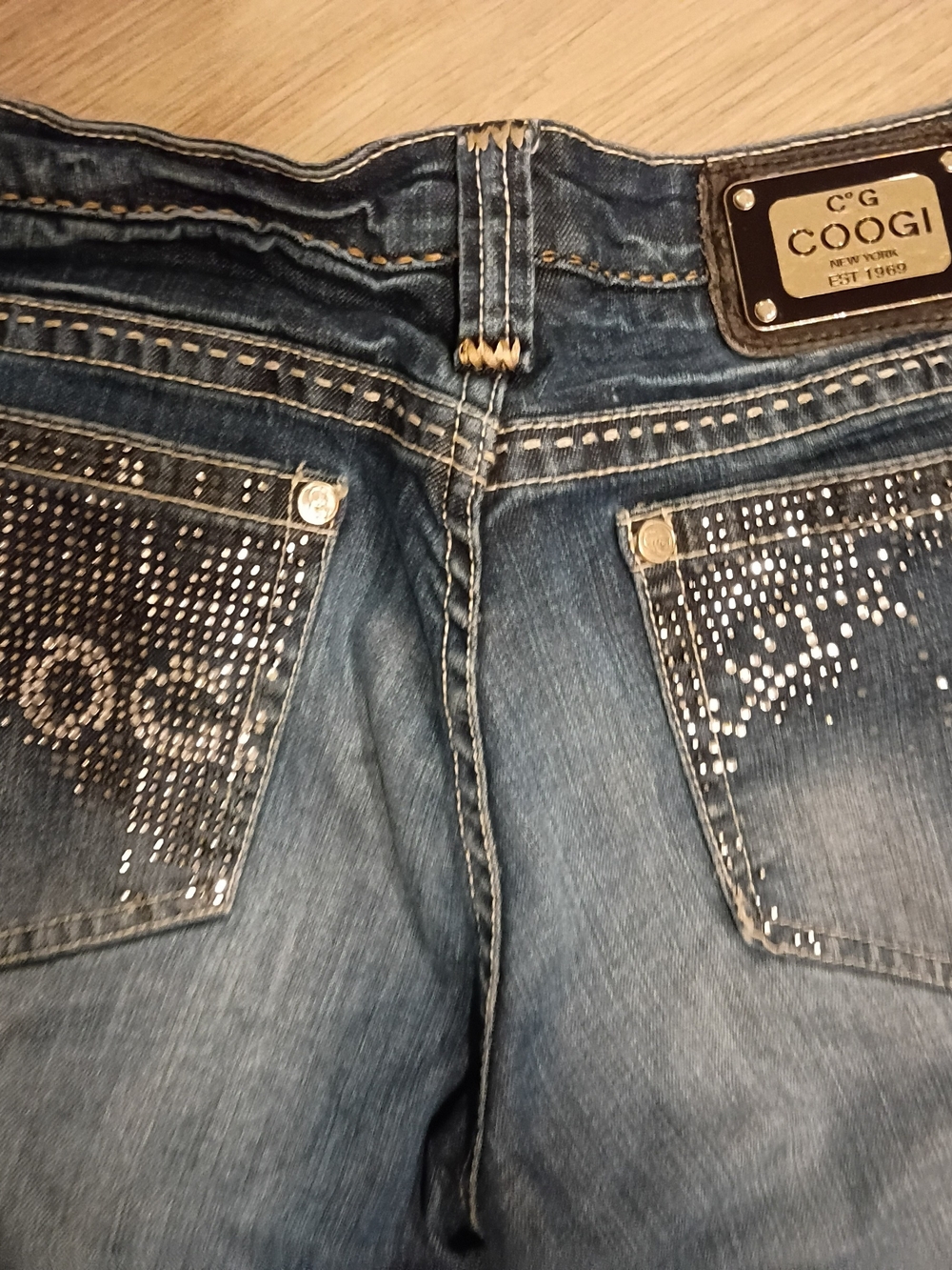 COOGI Women's Dark Blue Rhinestone Back Pocket Bootcut Jeans